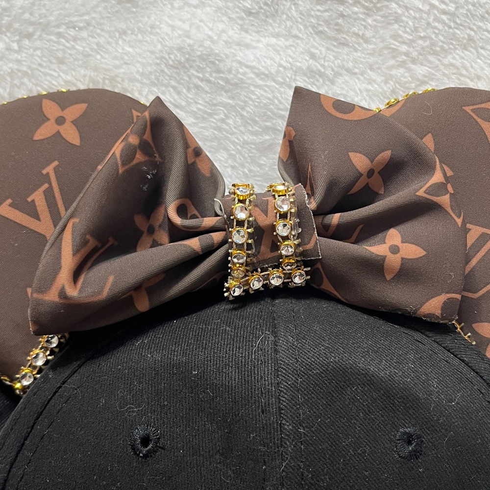 Black Cap with LV Designer style Ears and Bow - Picture 9 of 9